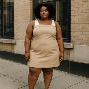 Maeve Anthropologie Sleeveless Twofer Mini Tank Dress, White & Tan Neutral